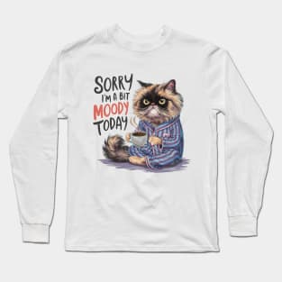 cool illustration of a Persian cat Exotic Shorthair drinking coffee Long Sleeve T-Shirt